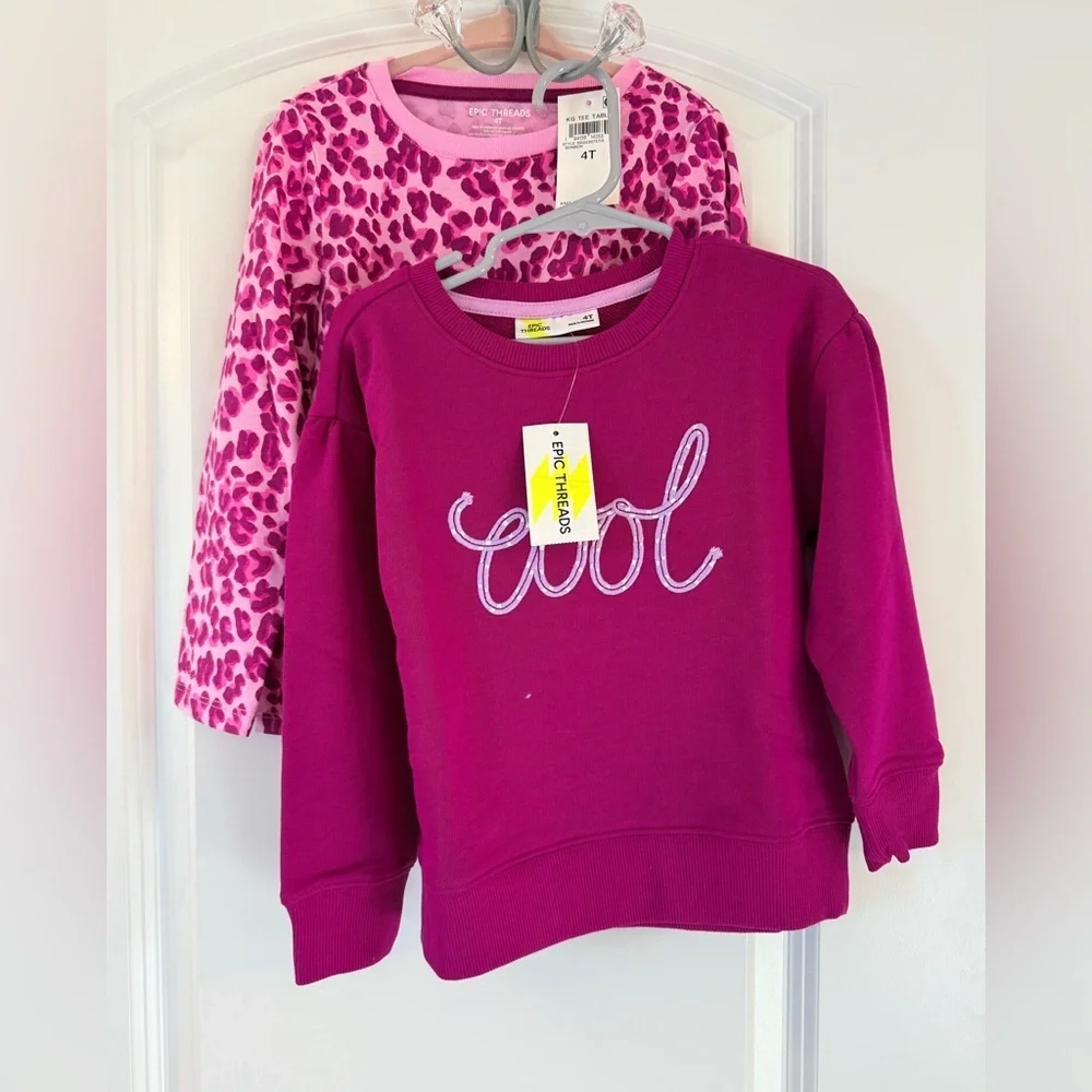 Epic Threads Magenta&Pink Sweatshirt and Long Sleeve Leopard Print top (Size 4T)
